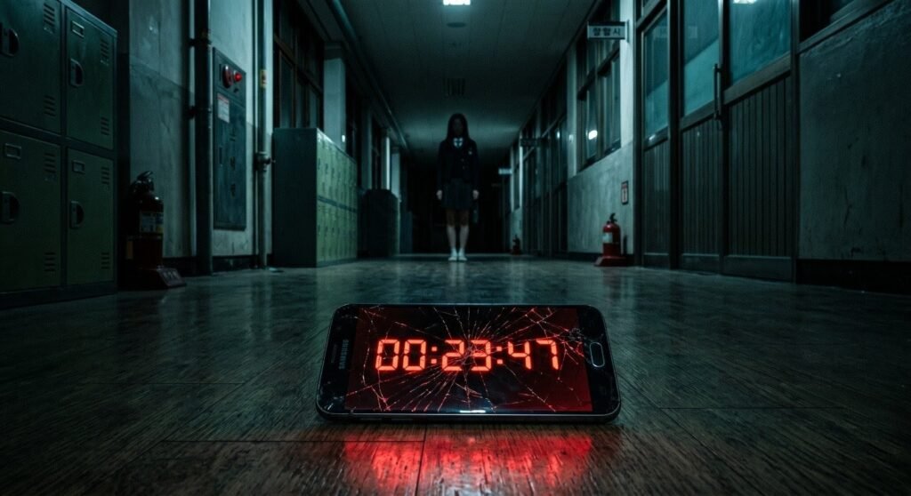 Girigo app curse meaning — cursed phone showing red countdown timer in If Wishes Could Kill
